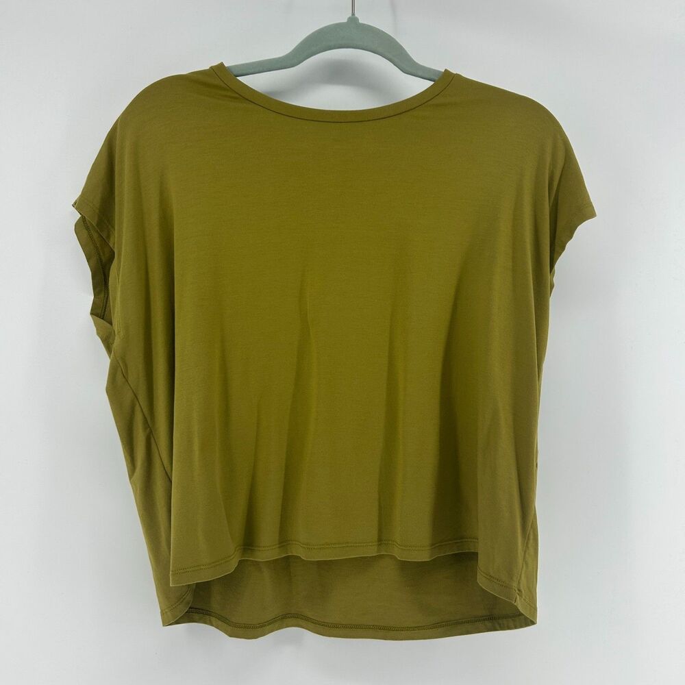 Eileen Fisher Crewneck Boxy T-Shirt Women's XS Green Yellow Cotton Jersey Top